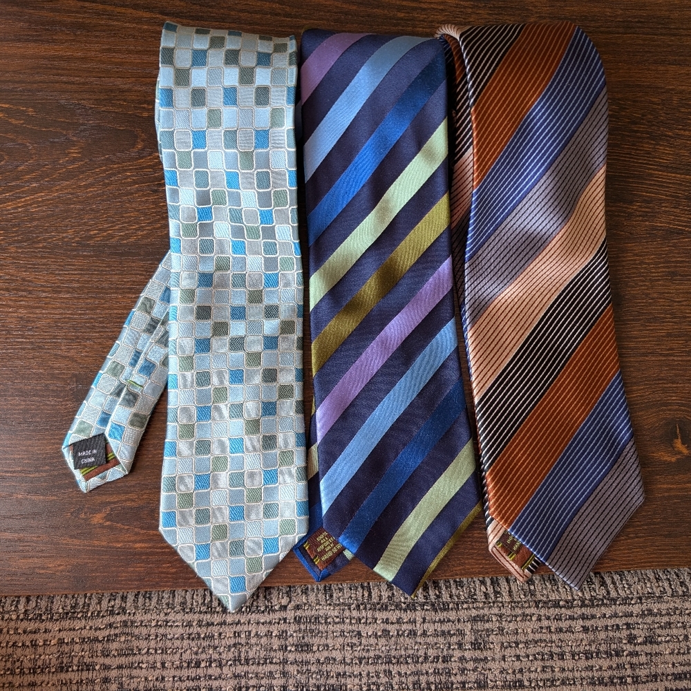 BCBG Attitude Striped Blue Green Brown Purple Checkered Mens Silk Neckties Ties